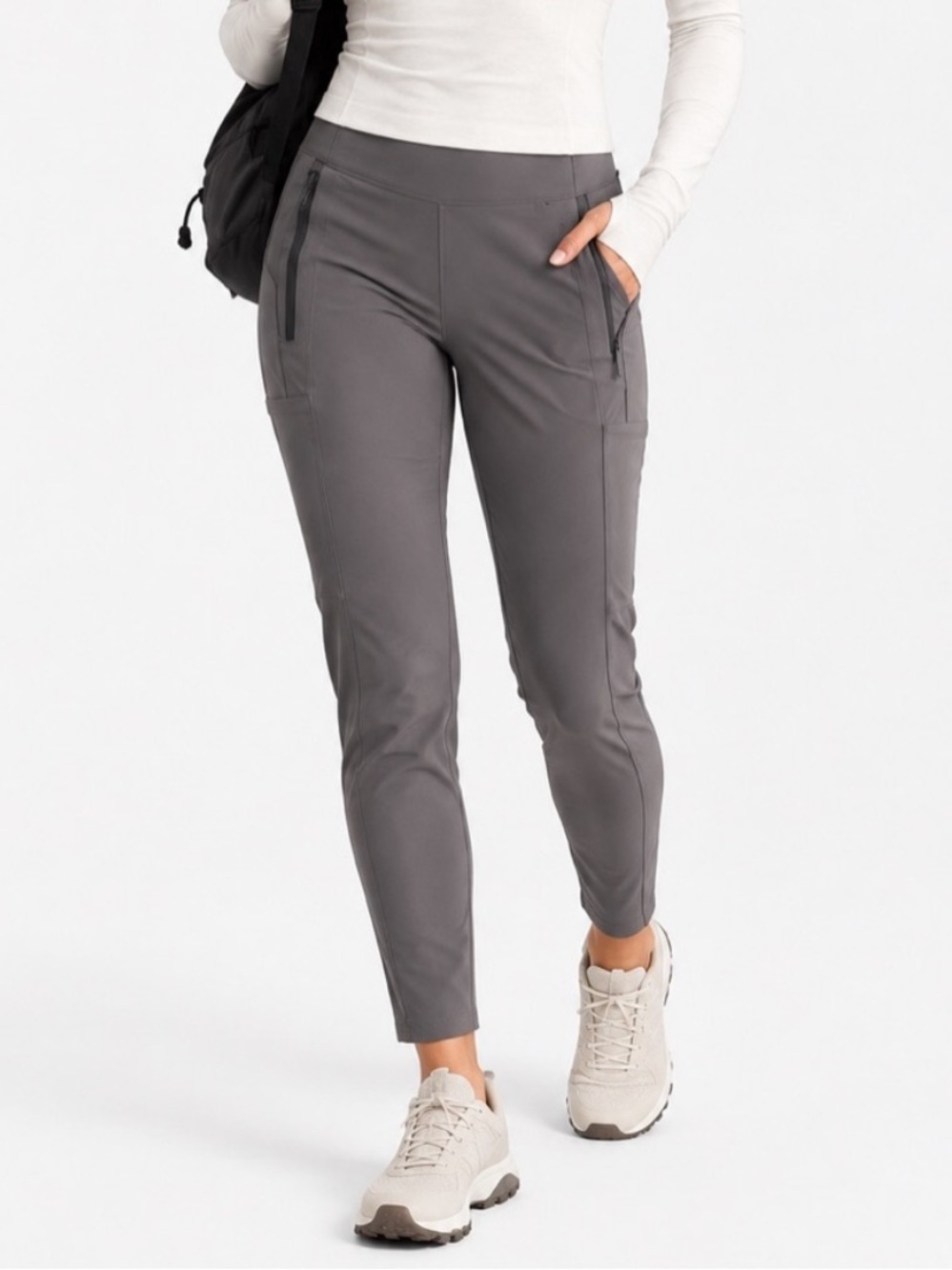Athleta Headlands Hybrid Tight Trek Tech Pants Minimalist Stretch Grey 2
